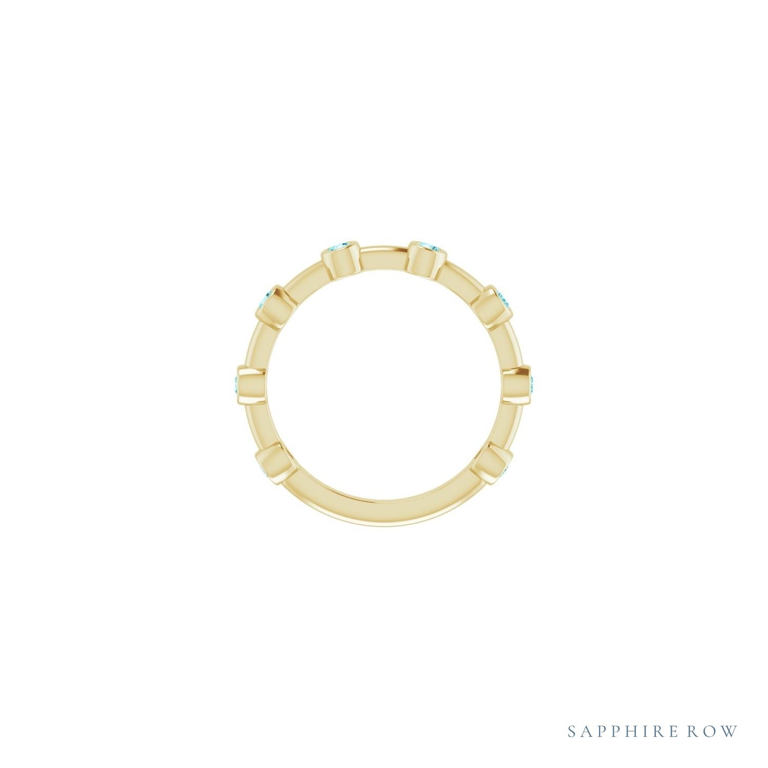 Sapphire Row Natural Gemstone Bezel Station Ring - Blue Zircon, 14K Yellow Gold (view 3)