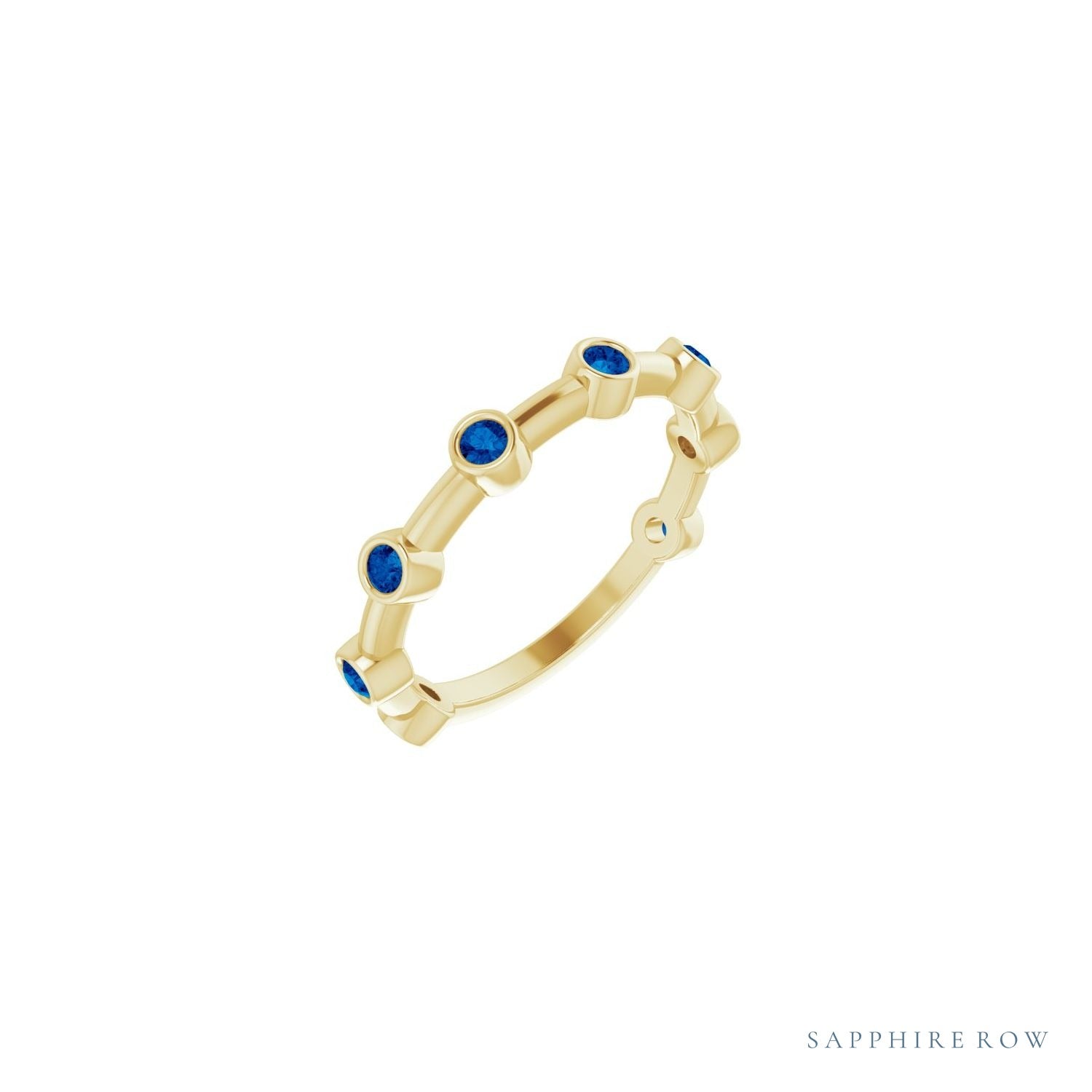 Sapphire Row Natural Gemstone Bezel Station Ring - Blue Sapphire, 14K Yellow Gold