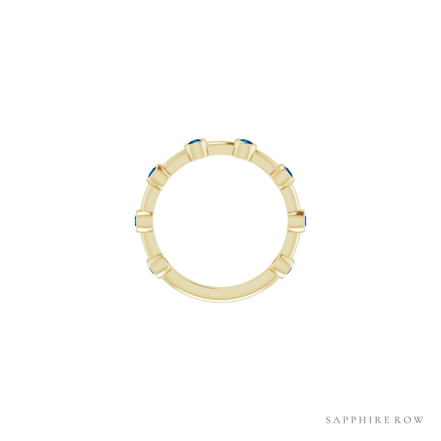 Sapphire Row Natural Gemstone Bezel Station Ring - Blue Sapphire, 14K Yellow Gold (view 3)