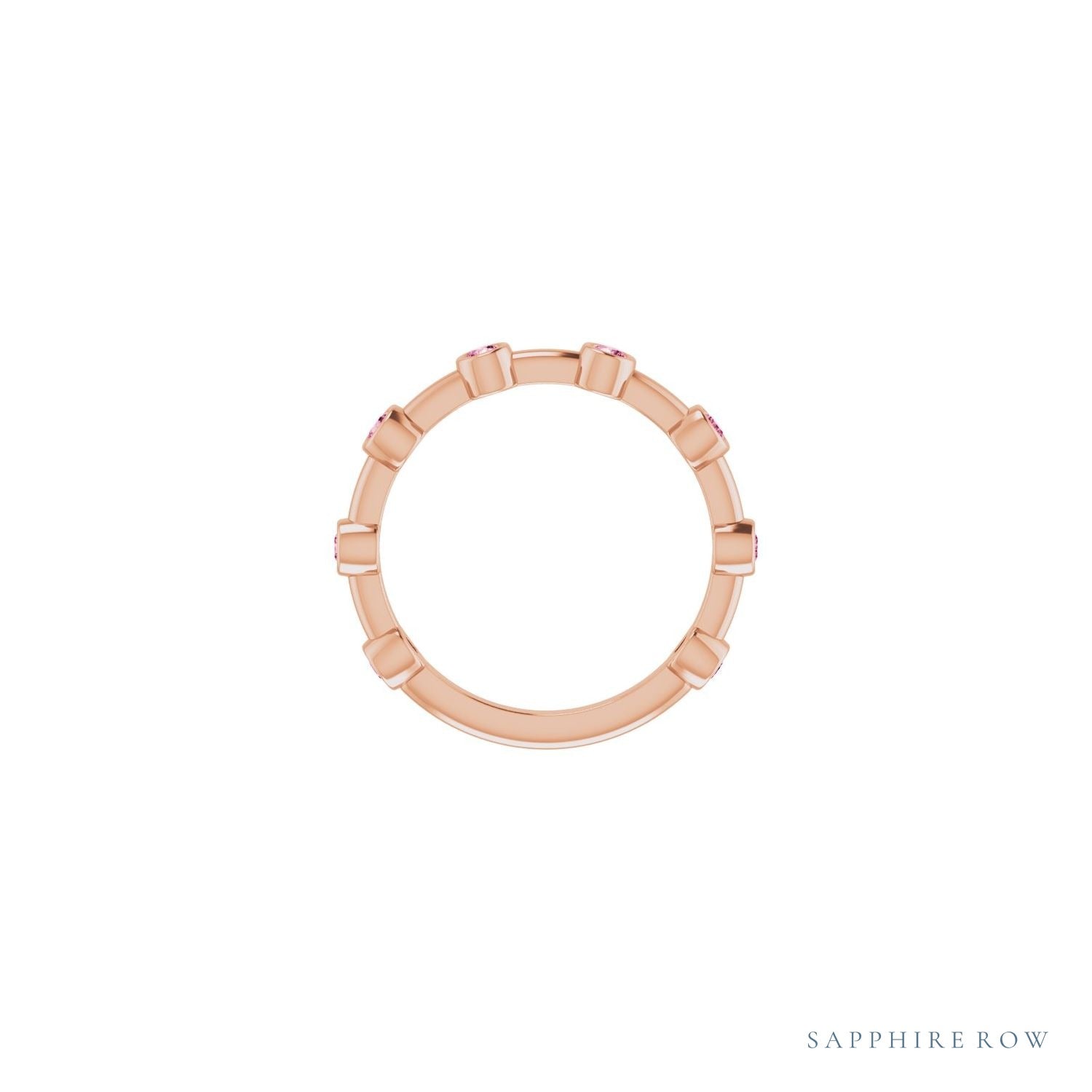 Sapphire Row Natural Gemstone Bezel Station Ring - Pink Tourmaline, 14K Rose Gold (view 3)