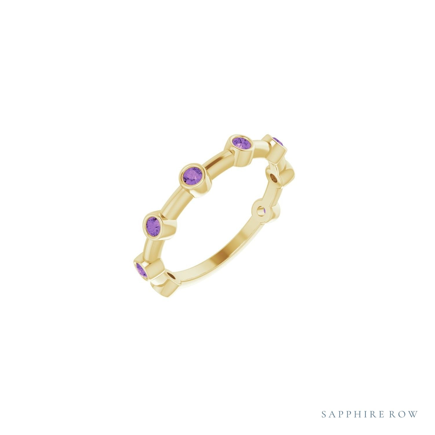 Sapphire Row Natural Gemstone Bezel Station Ring - Amethyst, 14K Yellow Gold