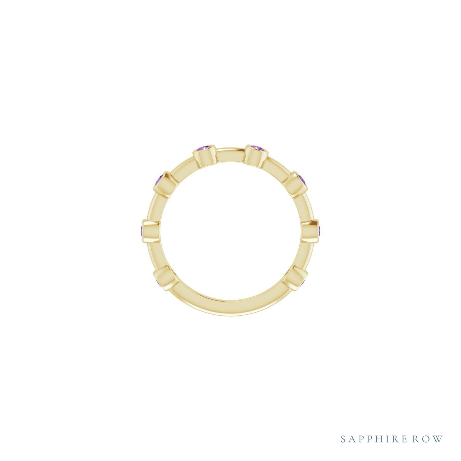 Sapphire Row Natural Gemstone Bezel Station Ring - Amethyst, 14K Yellow Gold (view 3)
