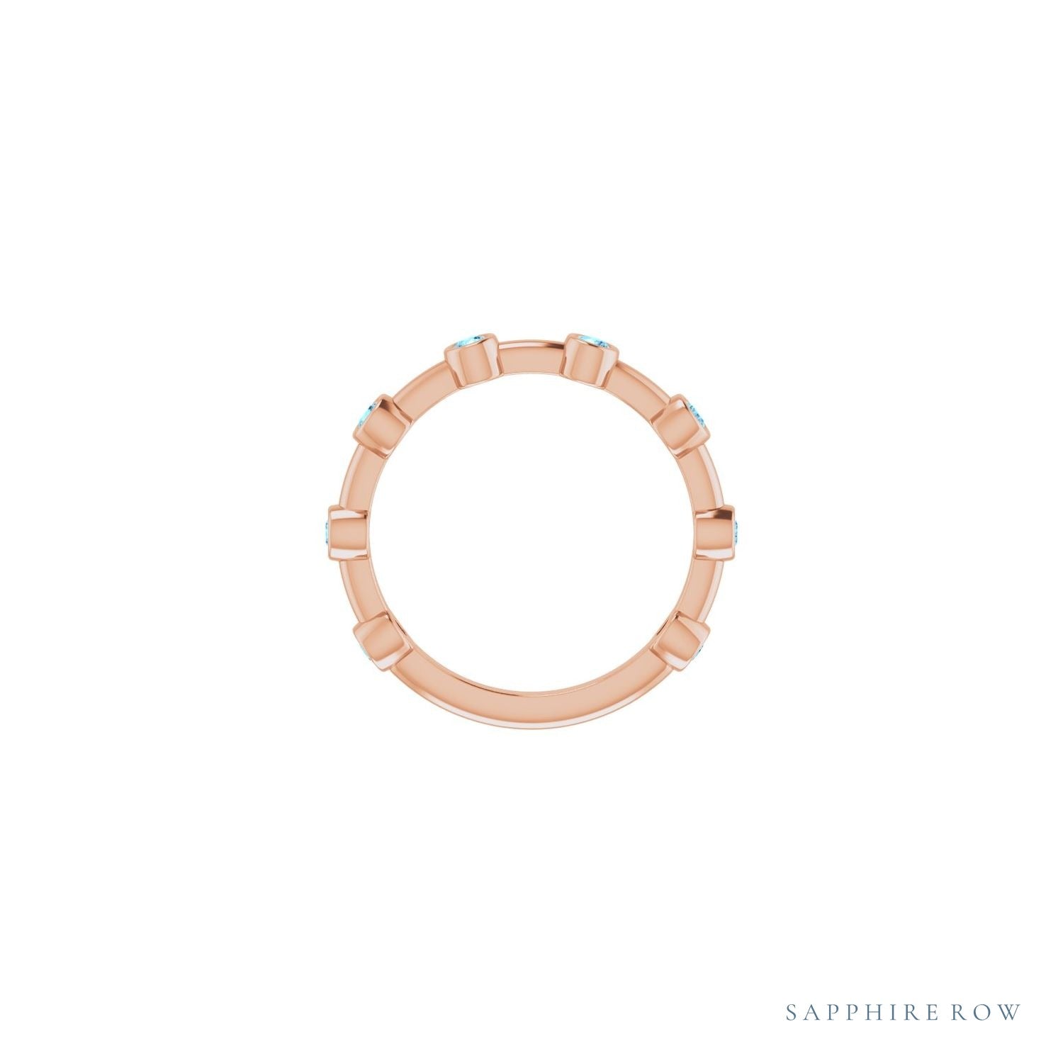 Sapphire Row Natural Gemstone Bezel Station Ring - Aquamarine, 14K Rose Gold (view 3)