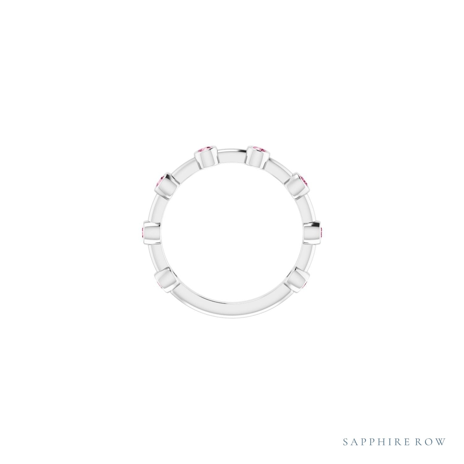 Sapphire Row Natural Gemstone Bezel Station Ring - Pink Tourmaline, Platinum (view 3)