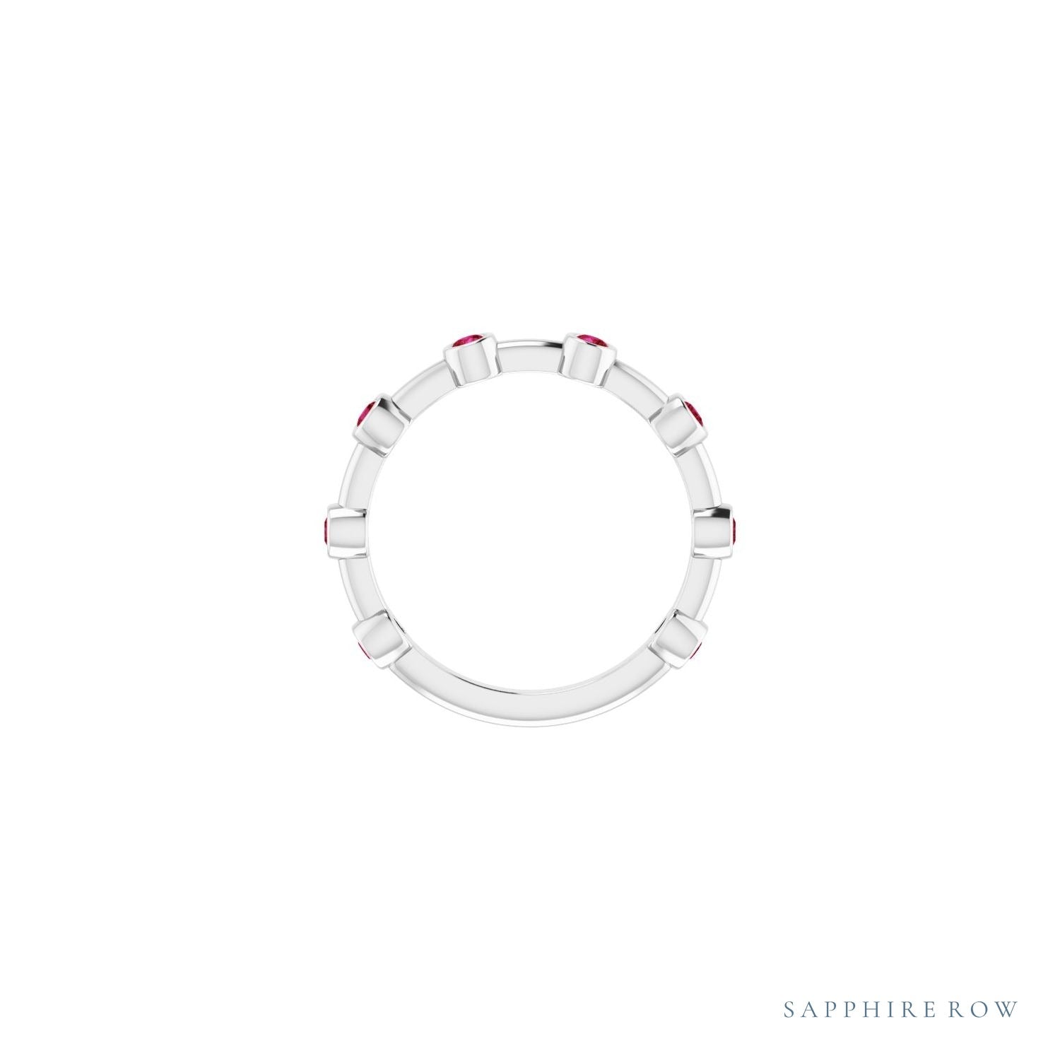 Sapphire Row Natural Gemstone Bezel Station Ring - Ruby, Platinum (view 3)