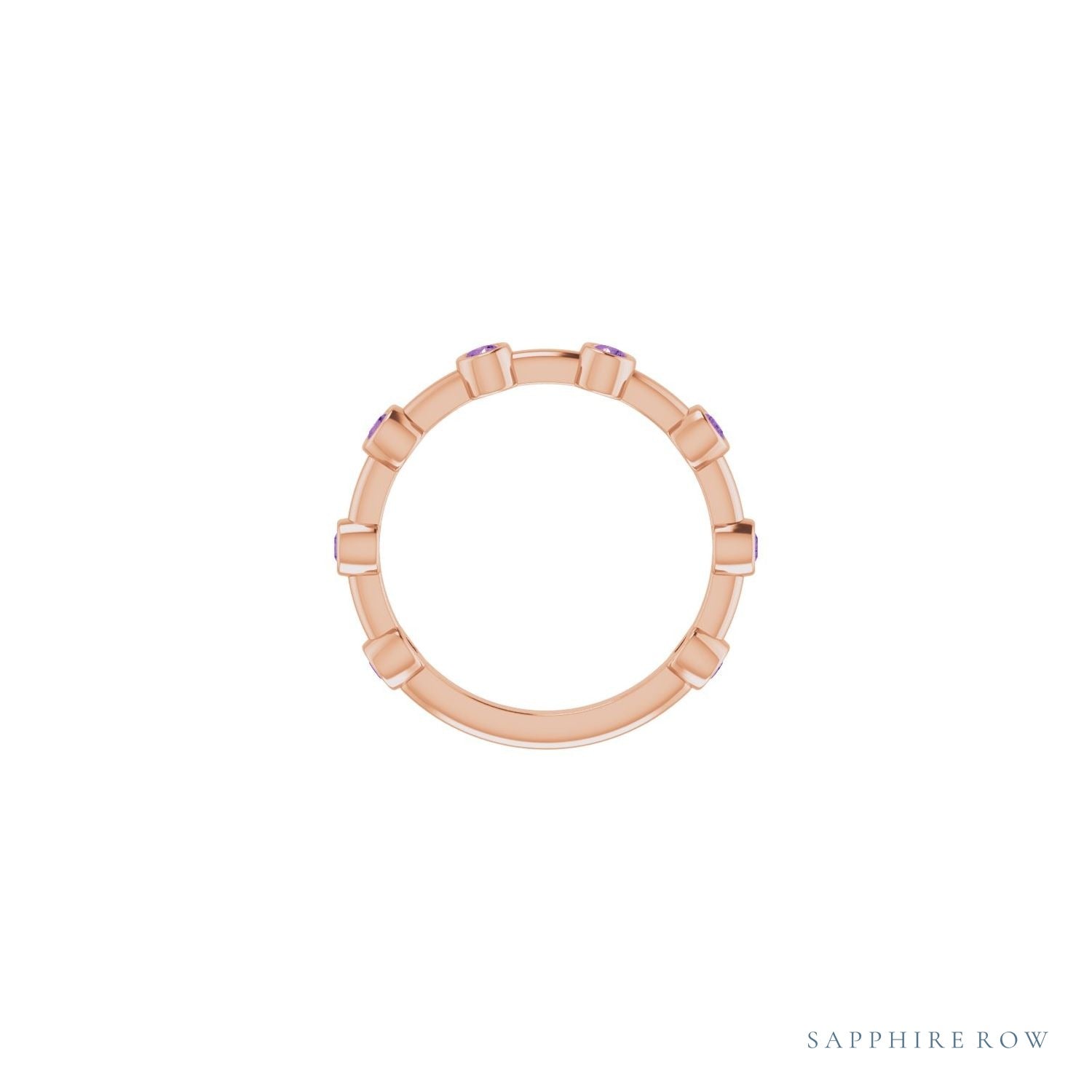 Sapphire Row Natural Gemstone Bezel Station Ring - Amethyst, 14K Rose Gold (view 3)