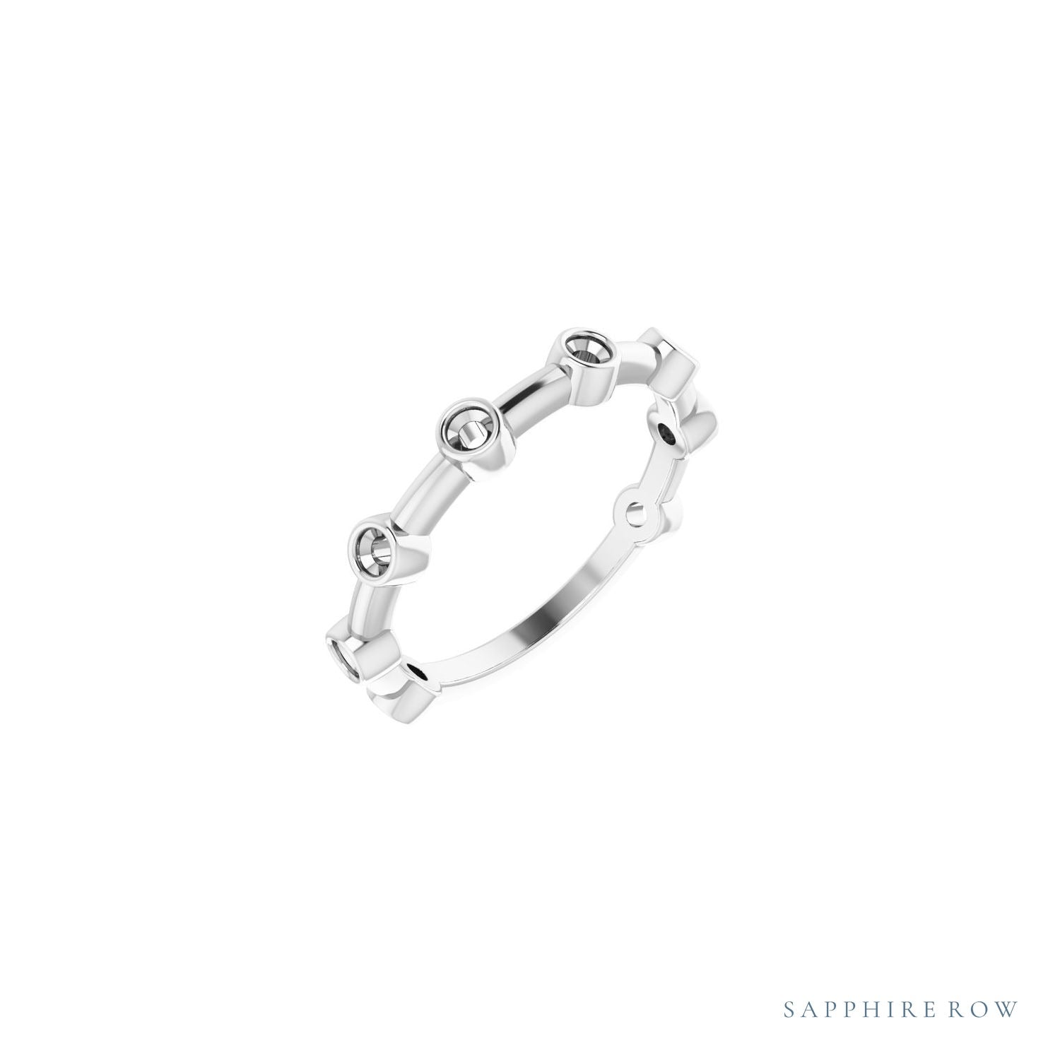 Sapphire Row Natural Gemstone Bezel Station Ring - Blue Sapphire, Platinum (view 2)