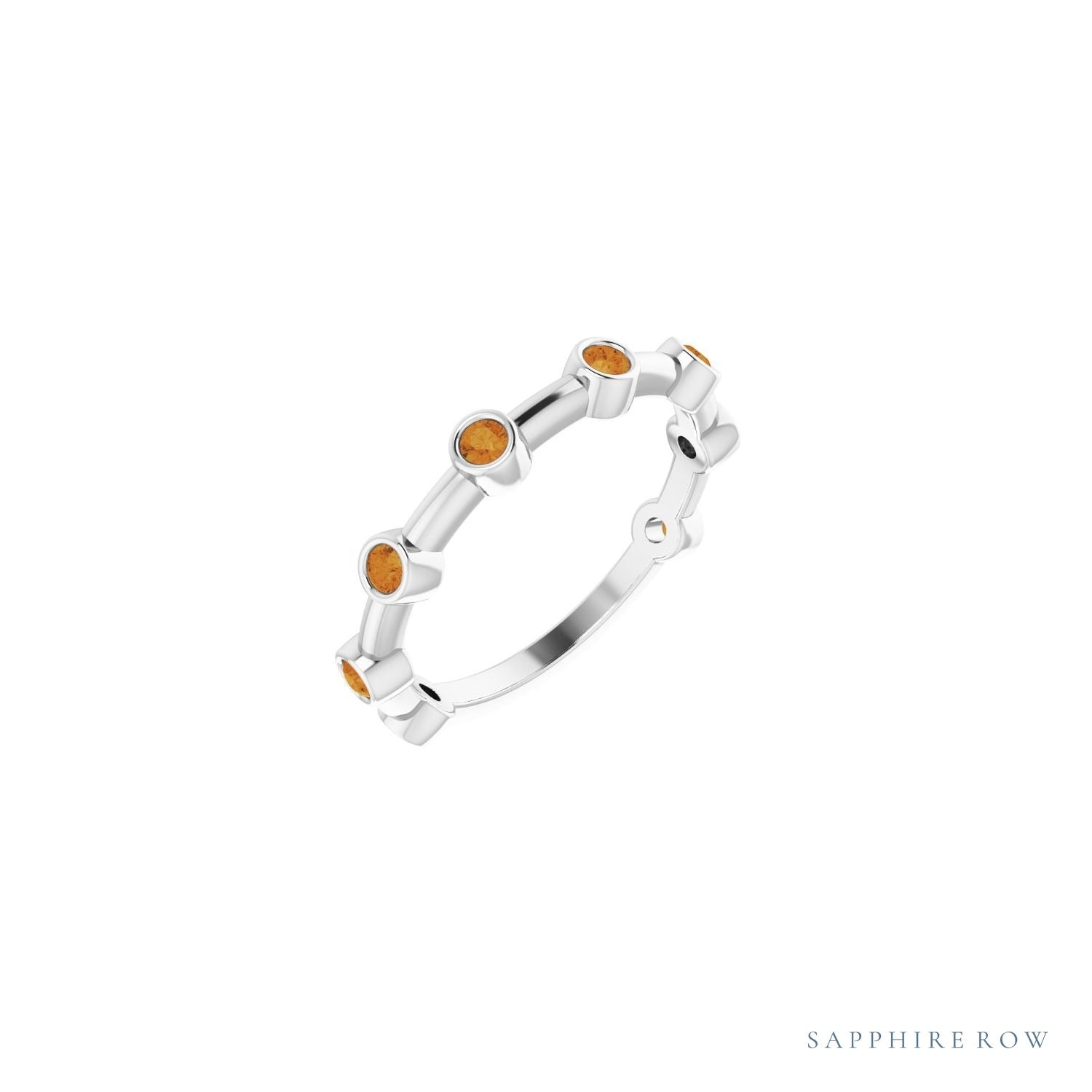 Sapphire Row Natural Gemstone Bezel Station Ring - Citrine, 14K White Gold