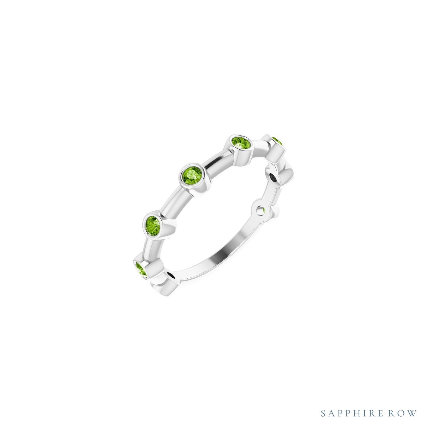 Sapphire Row Natural Gemstone Bezel Station Ring - Peridot, 14K White Gold