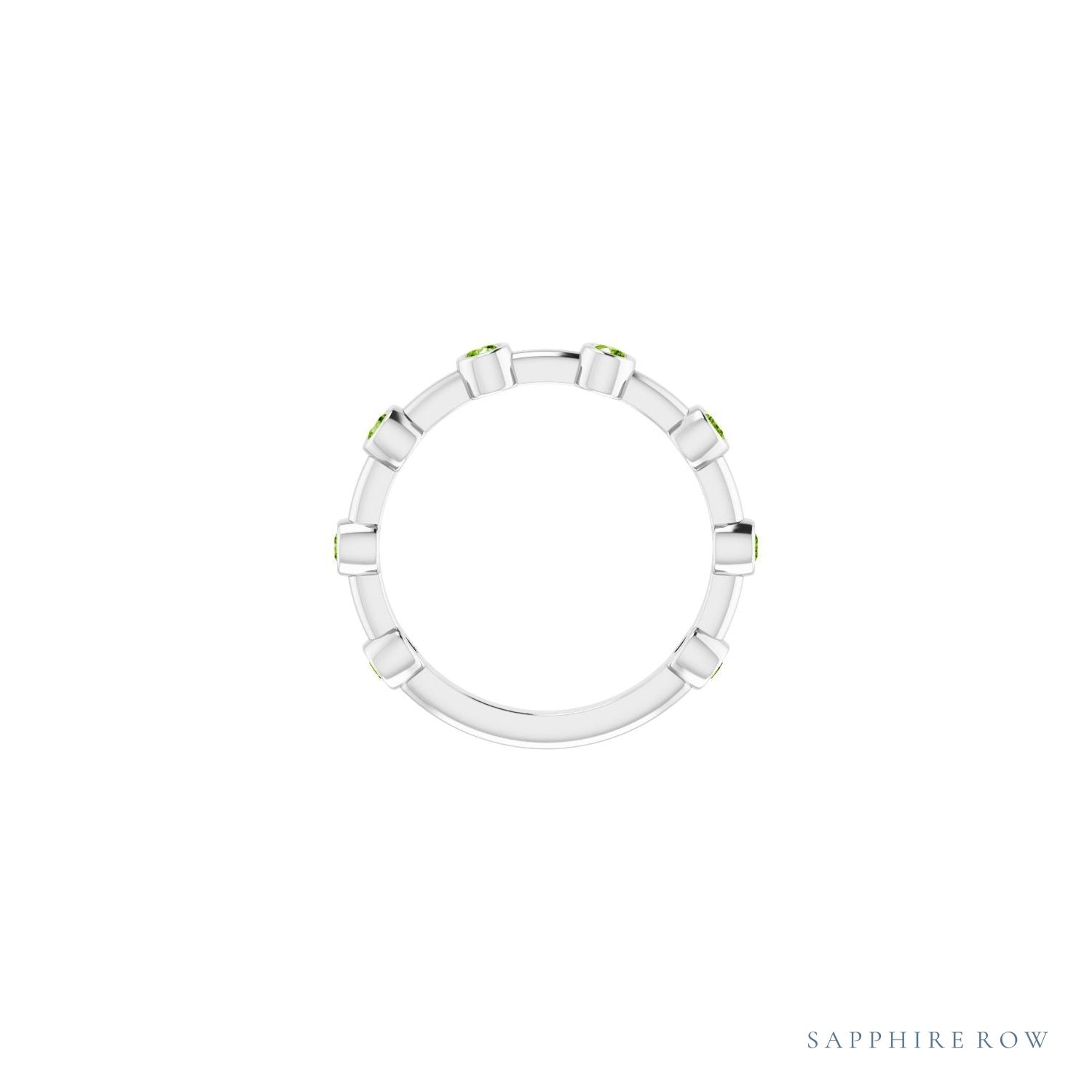 Sapphire Row Natural Gemstone Bezel Station Ring - Peridot, 14K White Gold (view 3)