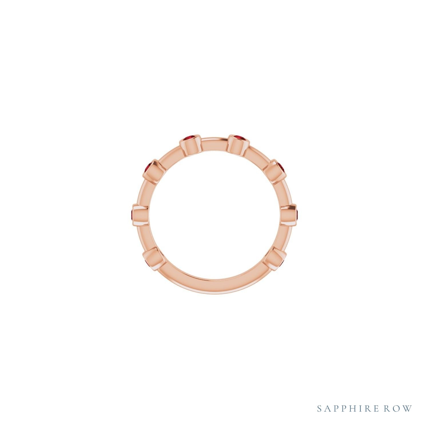 Sapphire Row Natural Gemstone Bezel Station Ring - Mozambique Garnet, 14K Rose Gold (view 3)