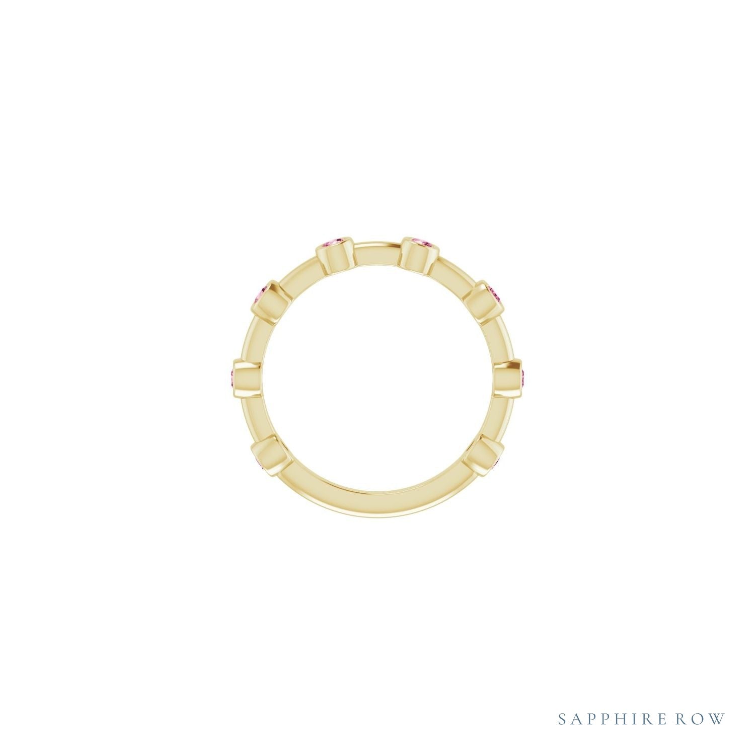 Sapphire Row Natural Gemstone Bezel Station Ring - Pink Tourmaline, 14K Yellow Gold (view 3)