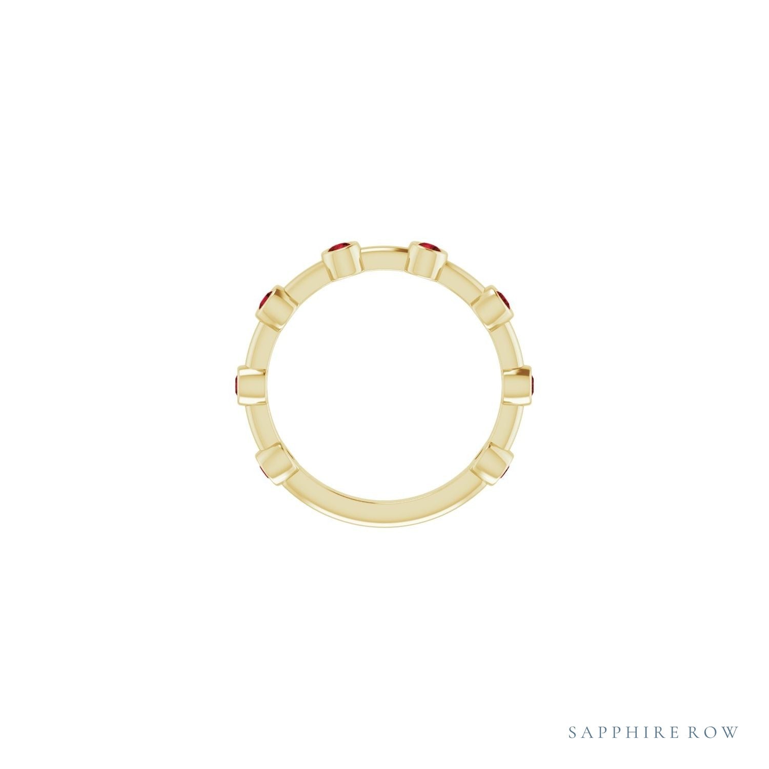 Sapphire Row Natural Gemstone Bezel Station Ring - Mozambique Garnet, 14K Yellow Gold (view 3)