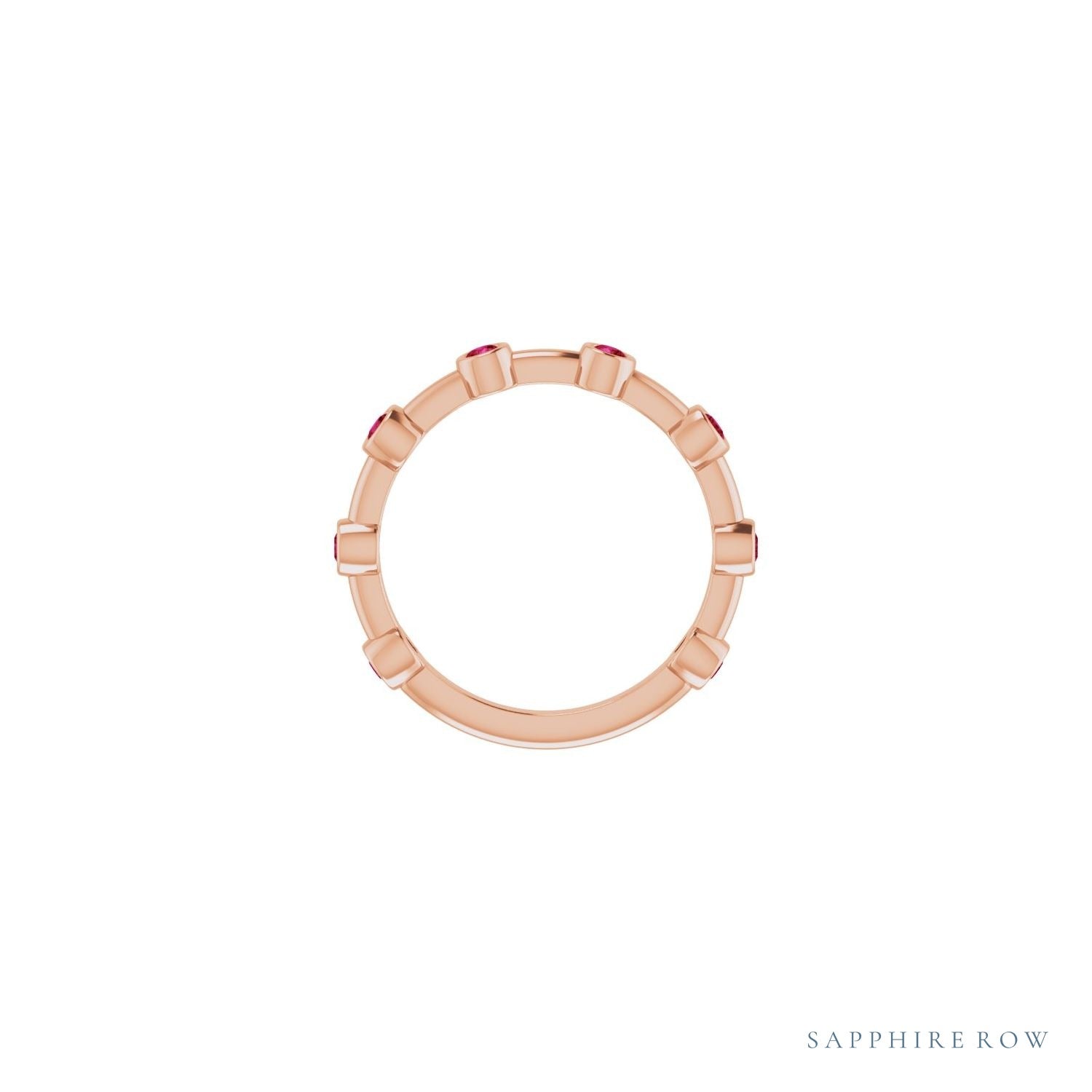 Sapphire Row Natural Gemstone Bezel Station Ring - Ruby, 14K Rose Gold (view 3)
