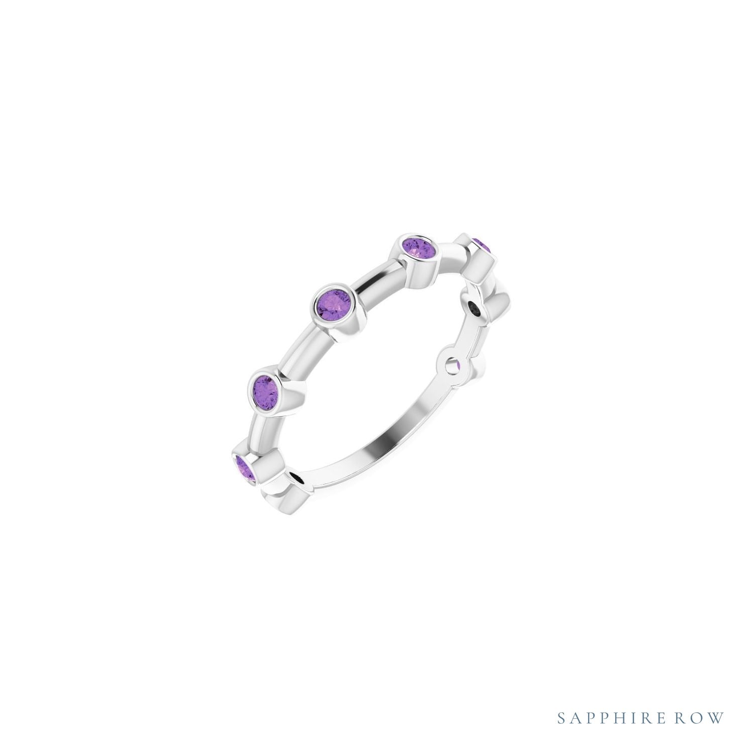 Sapphire Row Natural Gemstone Bezel Station Ring - Amethyst, Platinum