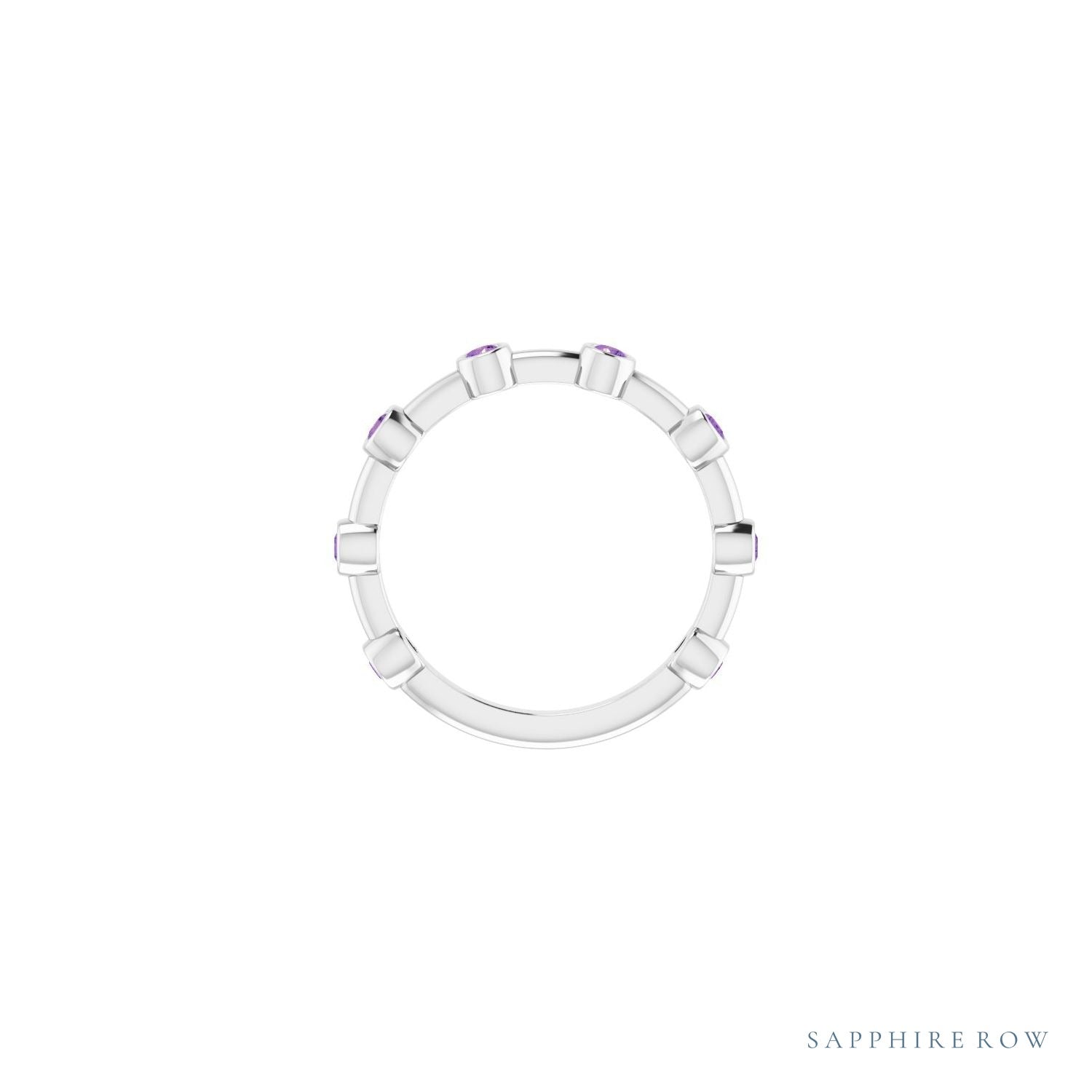 Sapphire Row Natural Gemstone Bezel Station Ring - Amethyst, Platinum (view 3)