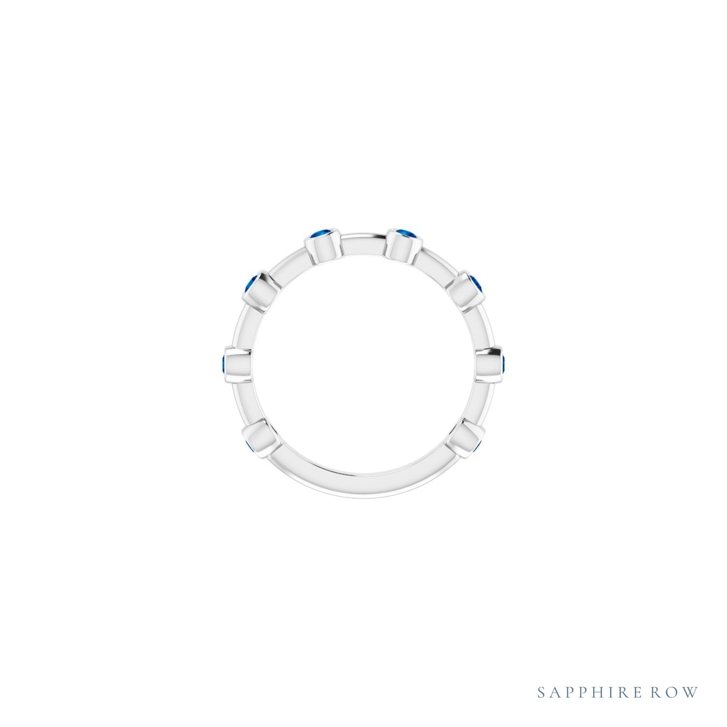 Sapphire Row Natural Gemstone Bezel Station Ring - Blue Sapphire, 14K White Gold (view 3)