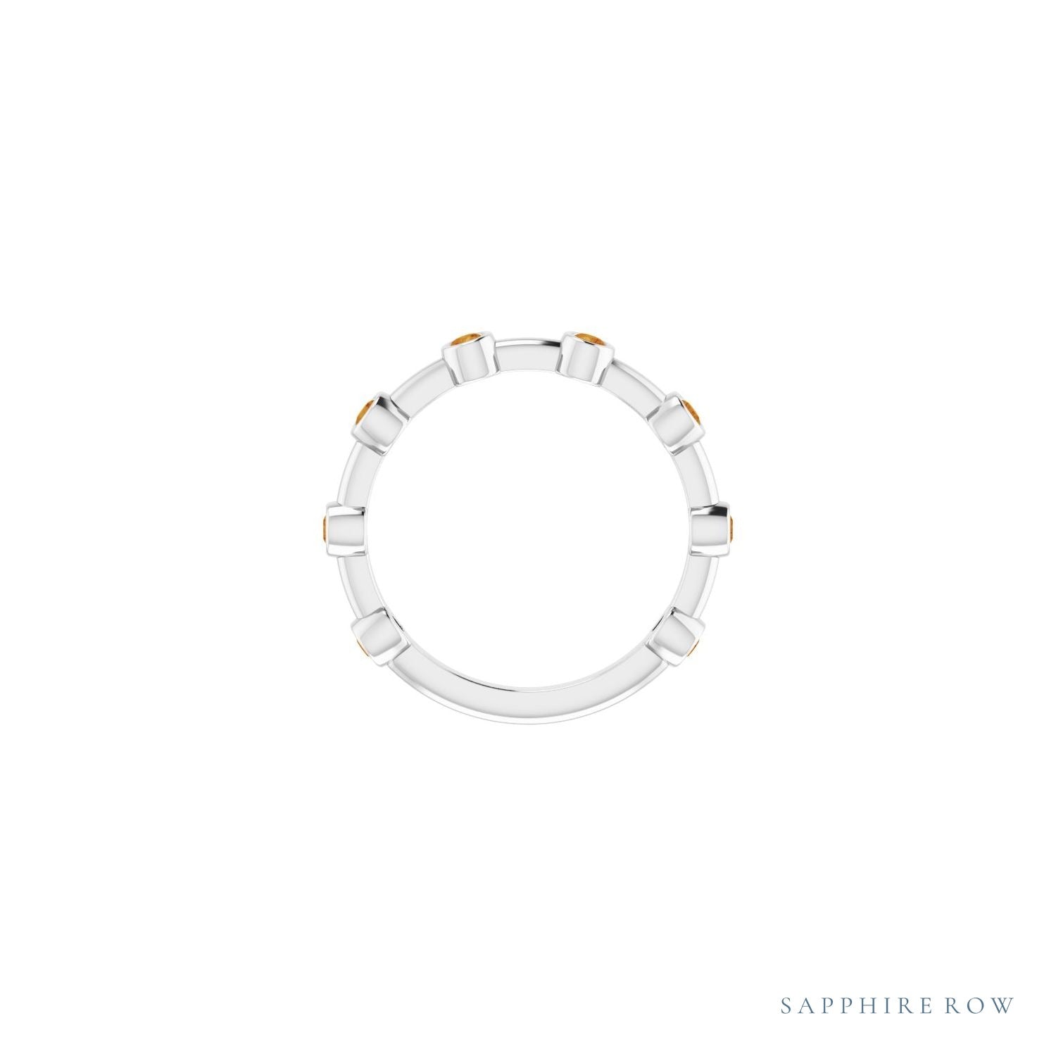 Sapphire Row Natural Gemstone Bezel Station Ring - Citrine, Platinum (view 3)