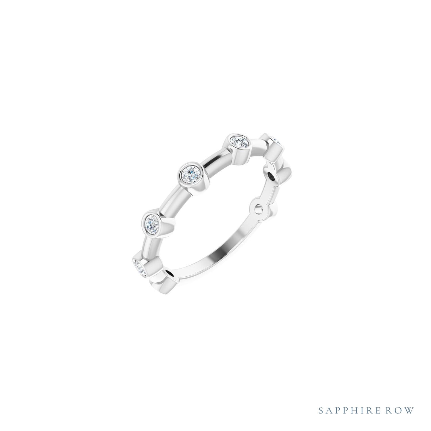 Sapphire Row Natural Gemstone Bezel Station Ring - Diamond, Platinum