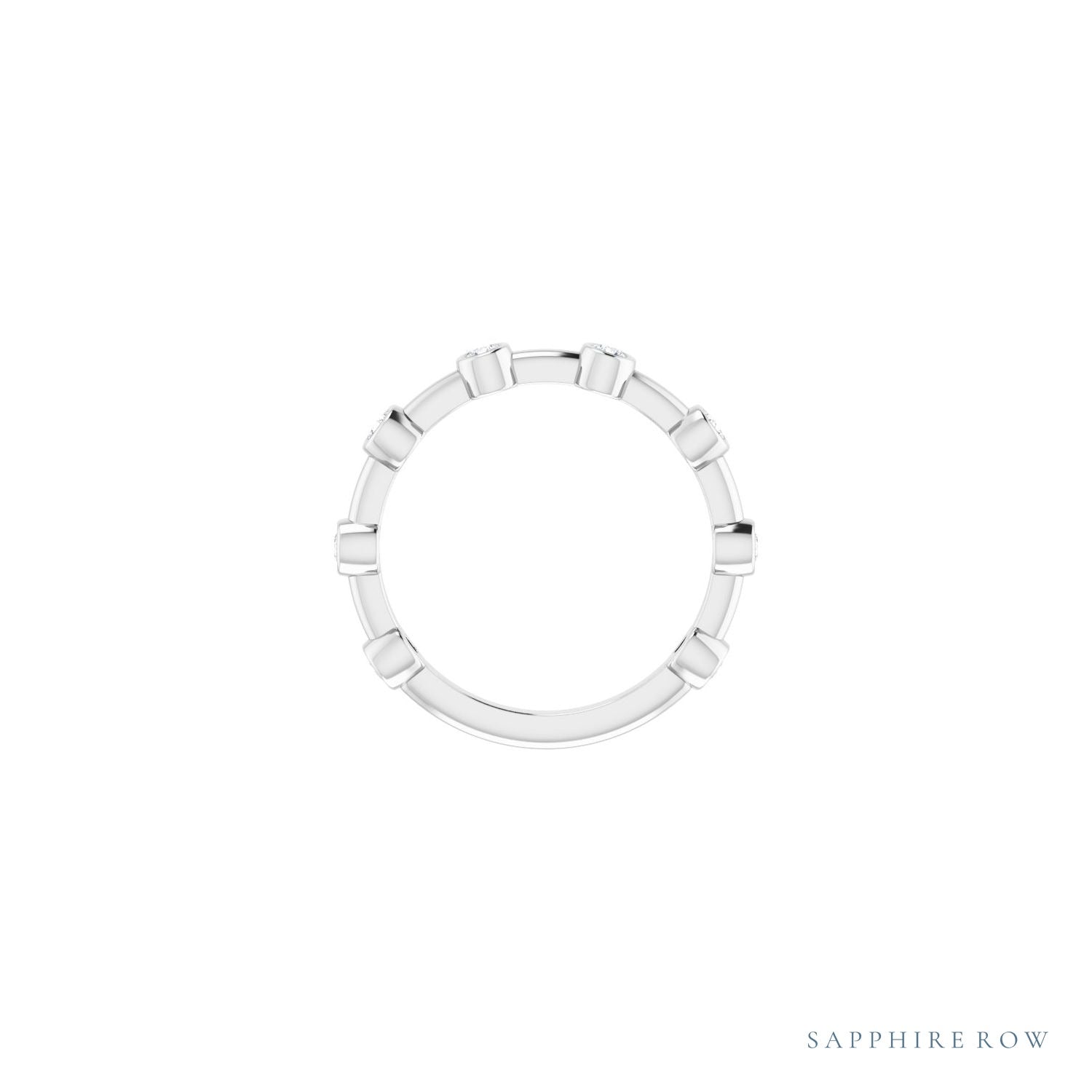 Sapphire Row Natural Gemstone Bezel Station Ring - Diamond, Platinum (view 3)