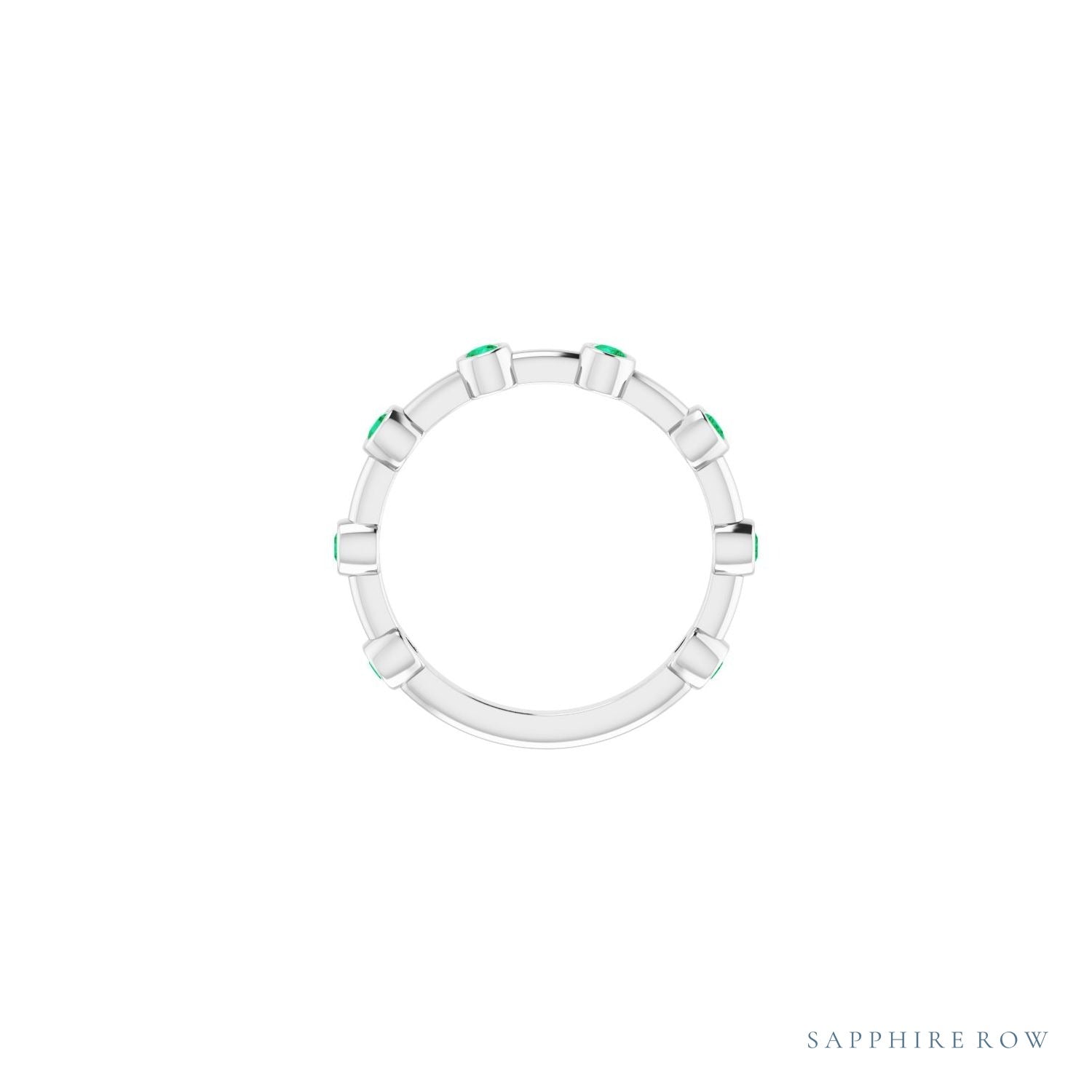Sapphire Row Natural Gemstone Bezel Station Ring - Emerald, Platinum (view 3)