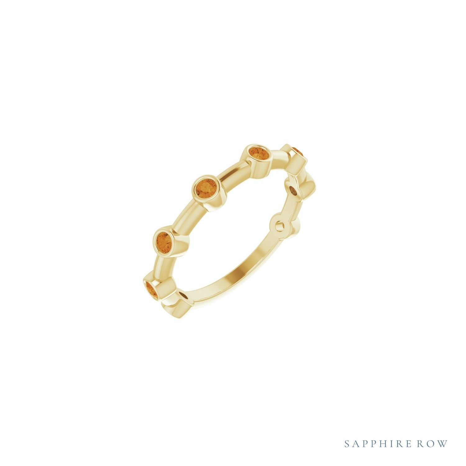 Sapphire Row Natural Gemstone Bezel Station Ring - Citrine, 14K Yellow Gold