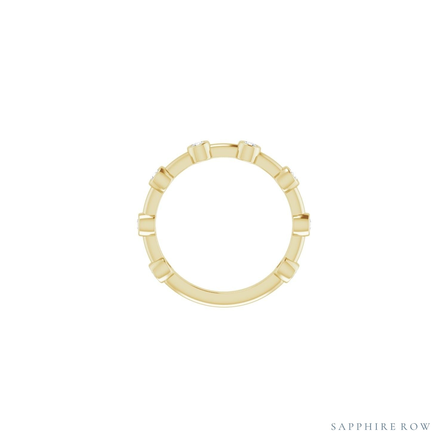 Sapphire Row Natural Gemstone Bezel Station Ring - Diamond, 14K Yellow Gold (view 3)