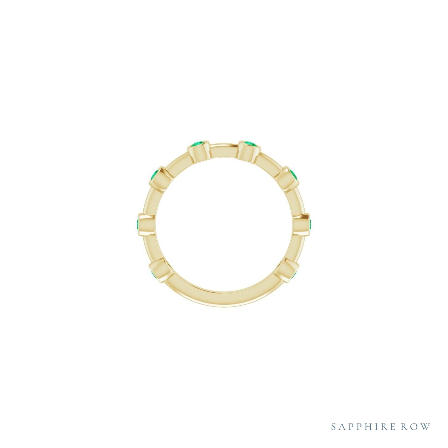 Sapphire Row Natural Gemstone Bezel Station Ring - Emerald, 14K Yellow Gold (view 3)
