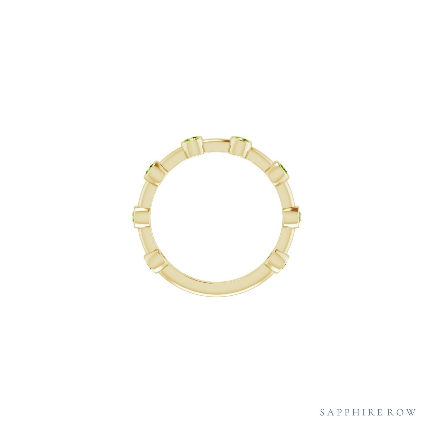 Sapphire Row Natural Gemstone Bezel Station Ring - Peridot, 14K Yellow Gold (view 3)