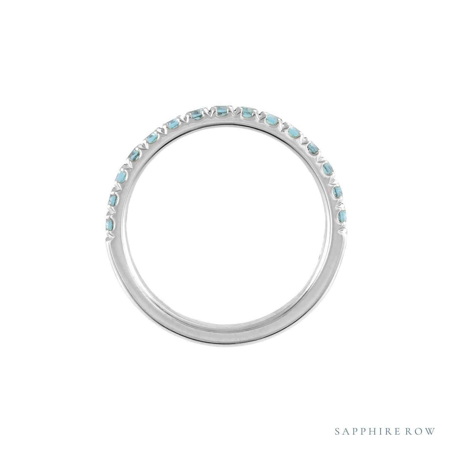 Sapphire Row Natural Birthstone Stacking Ring - Aquamarine, 14K White Gold (view 2)