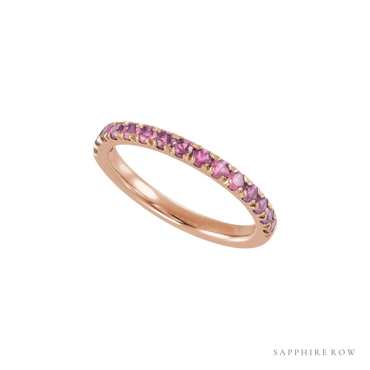 Sapphire Row Natural Birthstone Stacking Ring - Pink Tourmaline, 14K Rose Gold (view 3)
