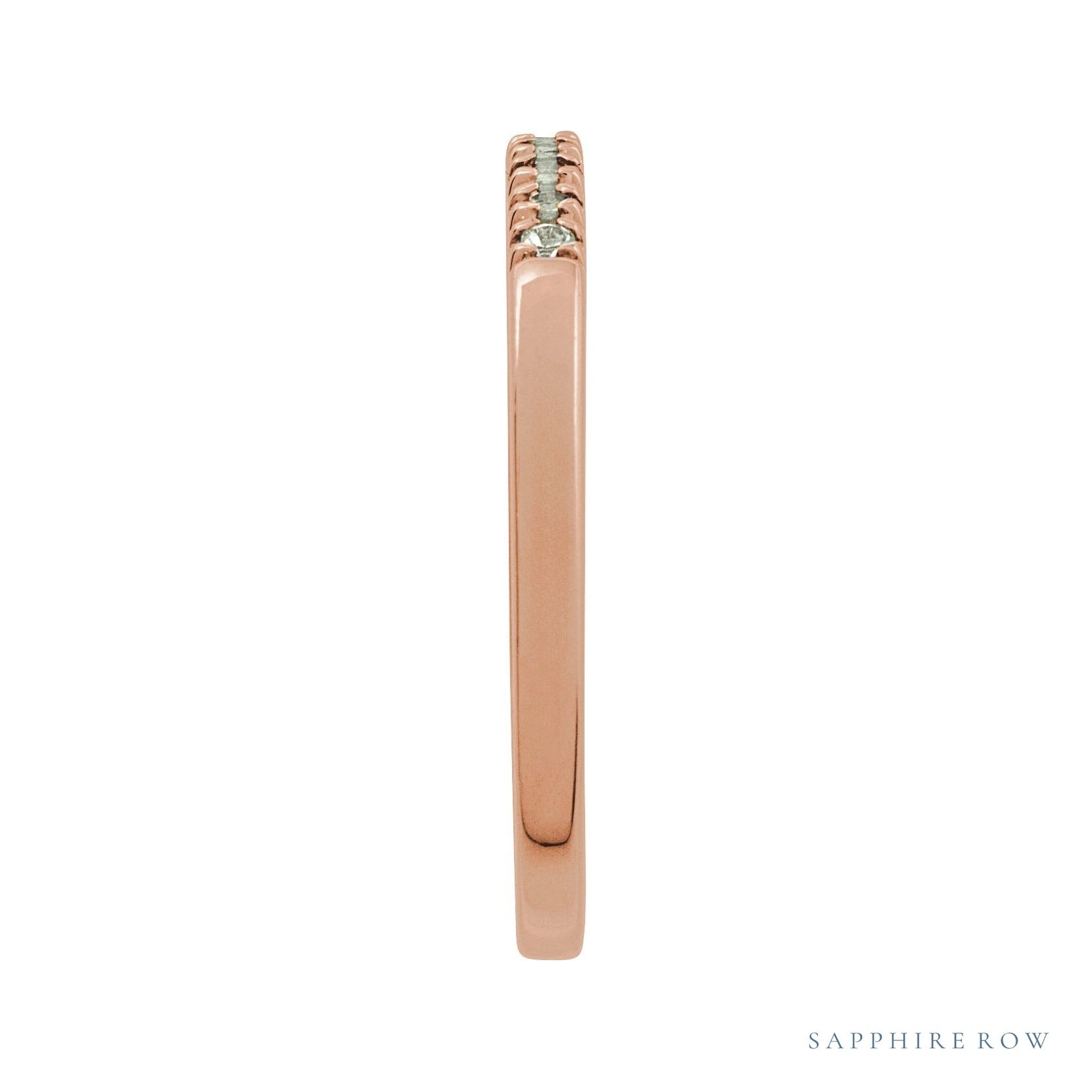 Sapphire Row Natural Birthstone Stacking Ring - Aquamarine, 10K Rose Gold (view 3)