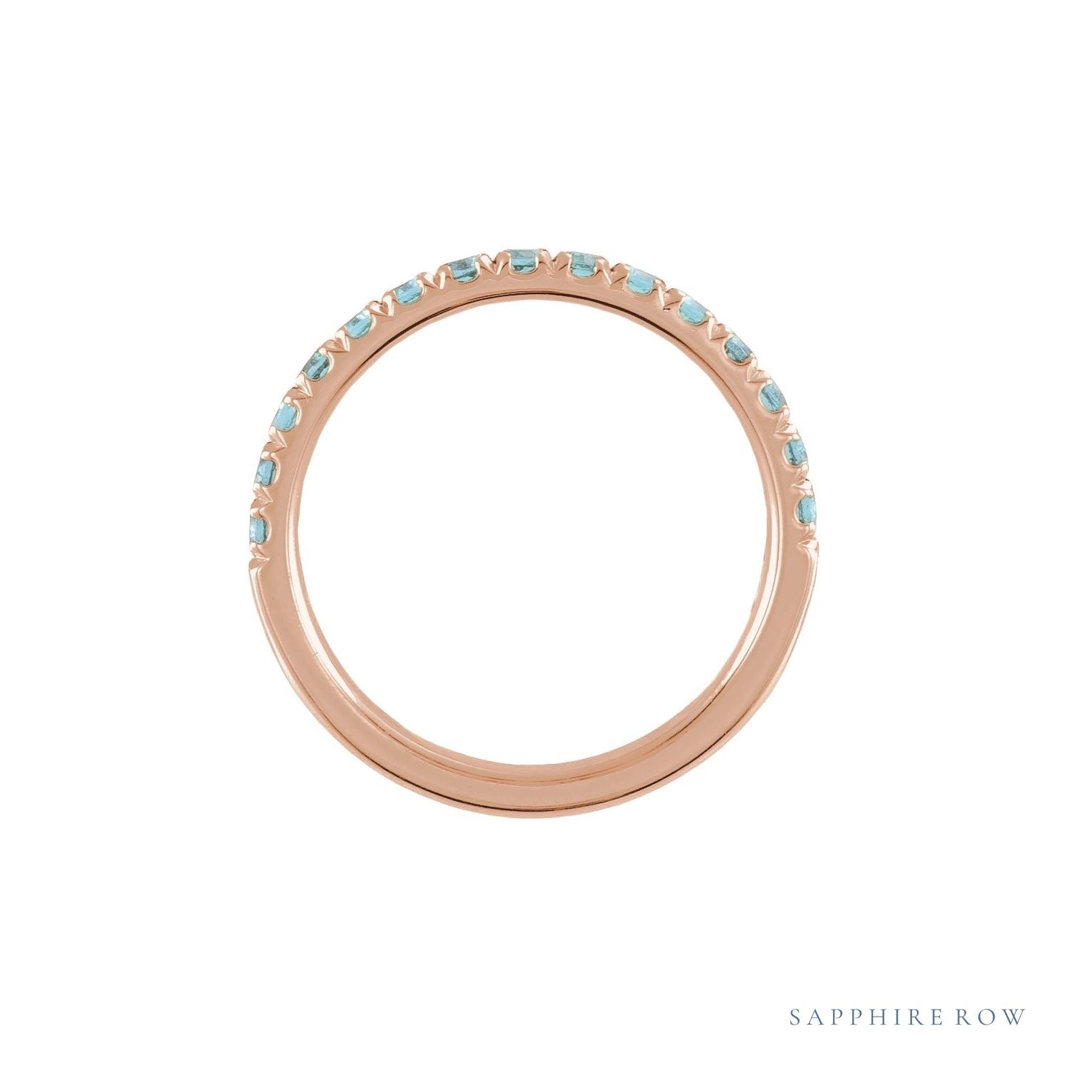 Sapphire Row Natural Birthstone Stacking Ring - Aquamarine, 14K Rose Gold (view 2)