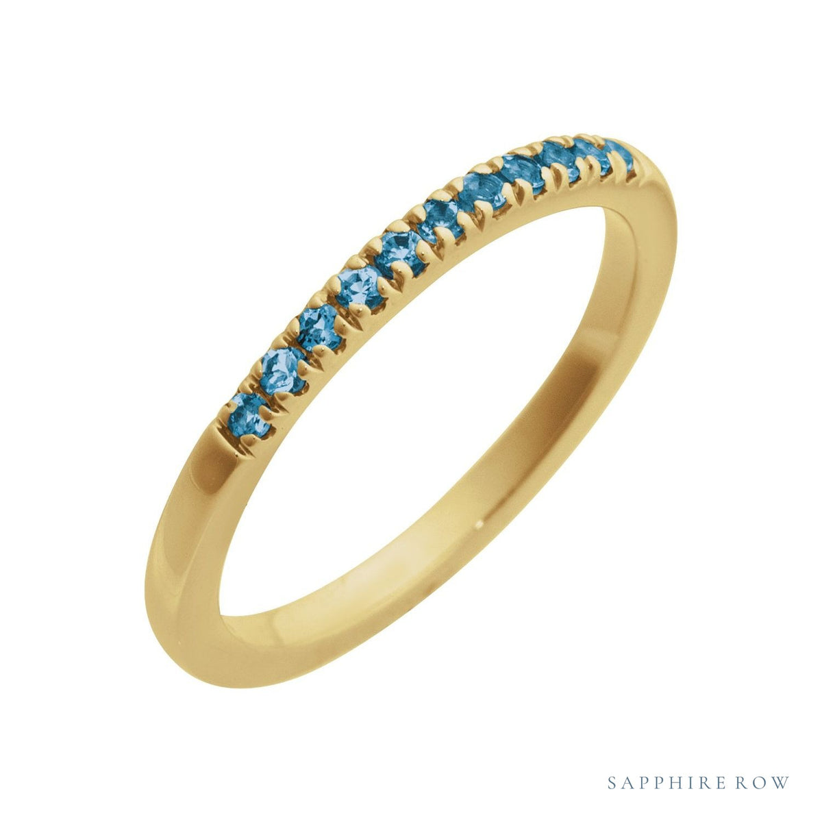 Sapphire Row Natural Birthstone Stacking Ring - London Blue Topaz, 10K Yellow Gold