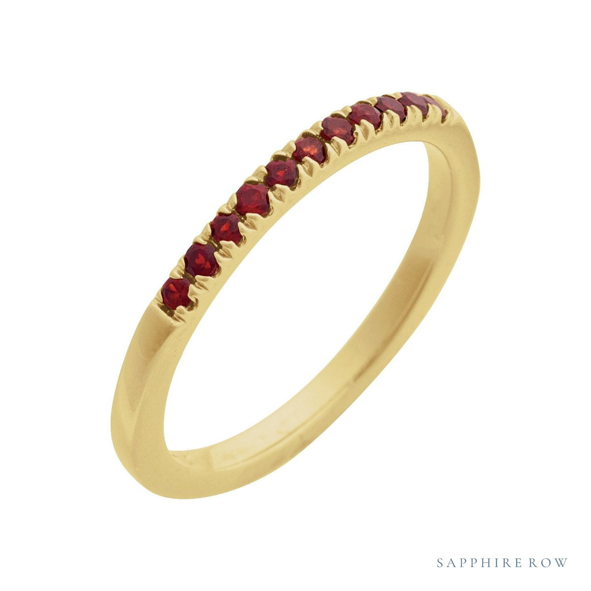 Sapphire Row Natural Birthstone Stacking Ring - Mozambique Garnet, 10K Yellow Gold