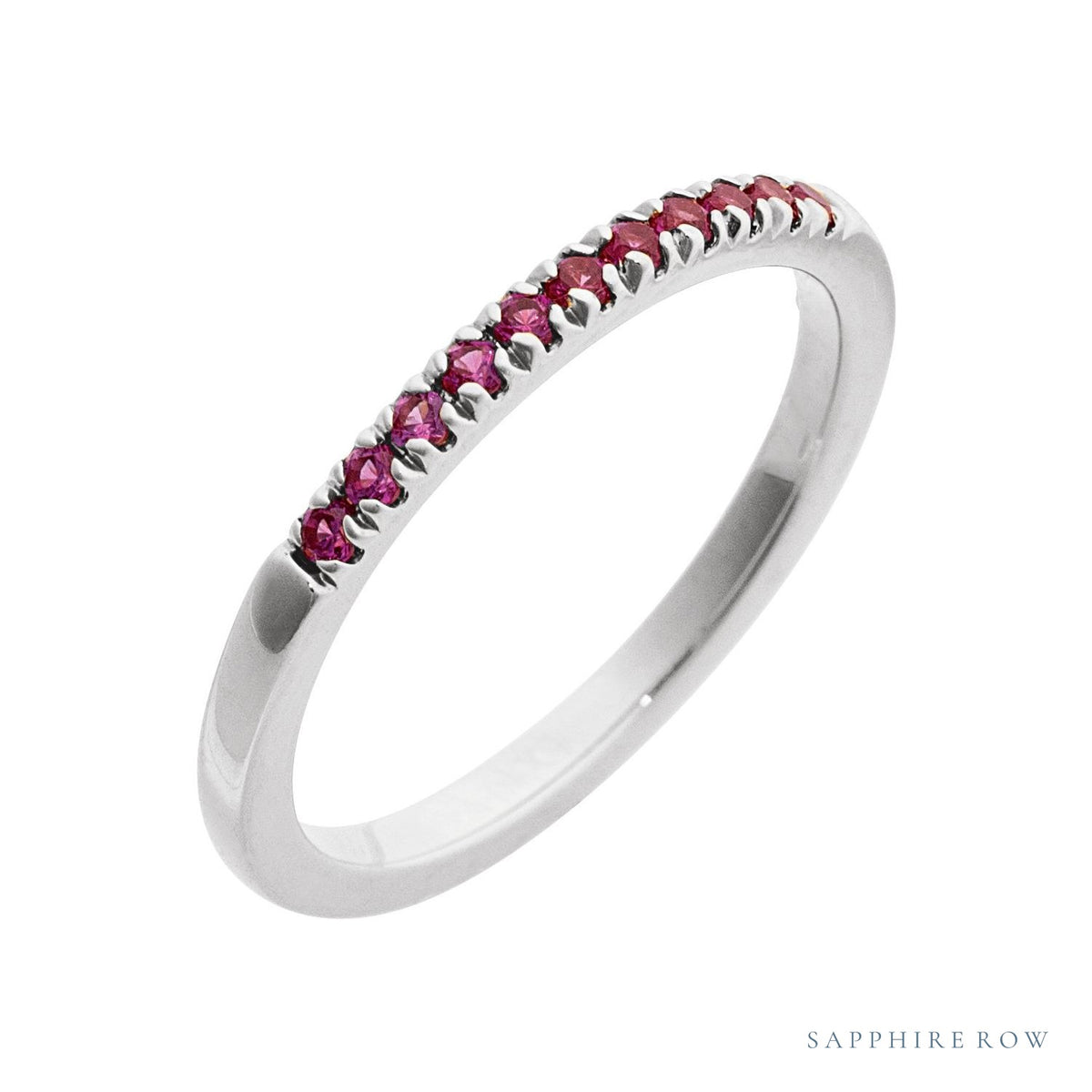 Sapphire Row Natural Birthstone Stacking Ring - Ruby, 10K White Gold