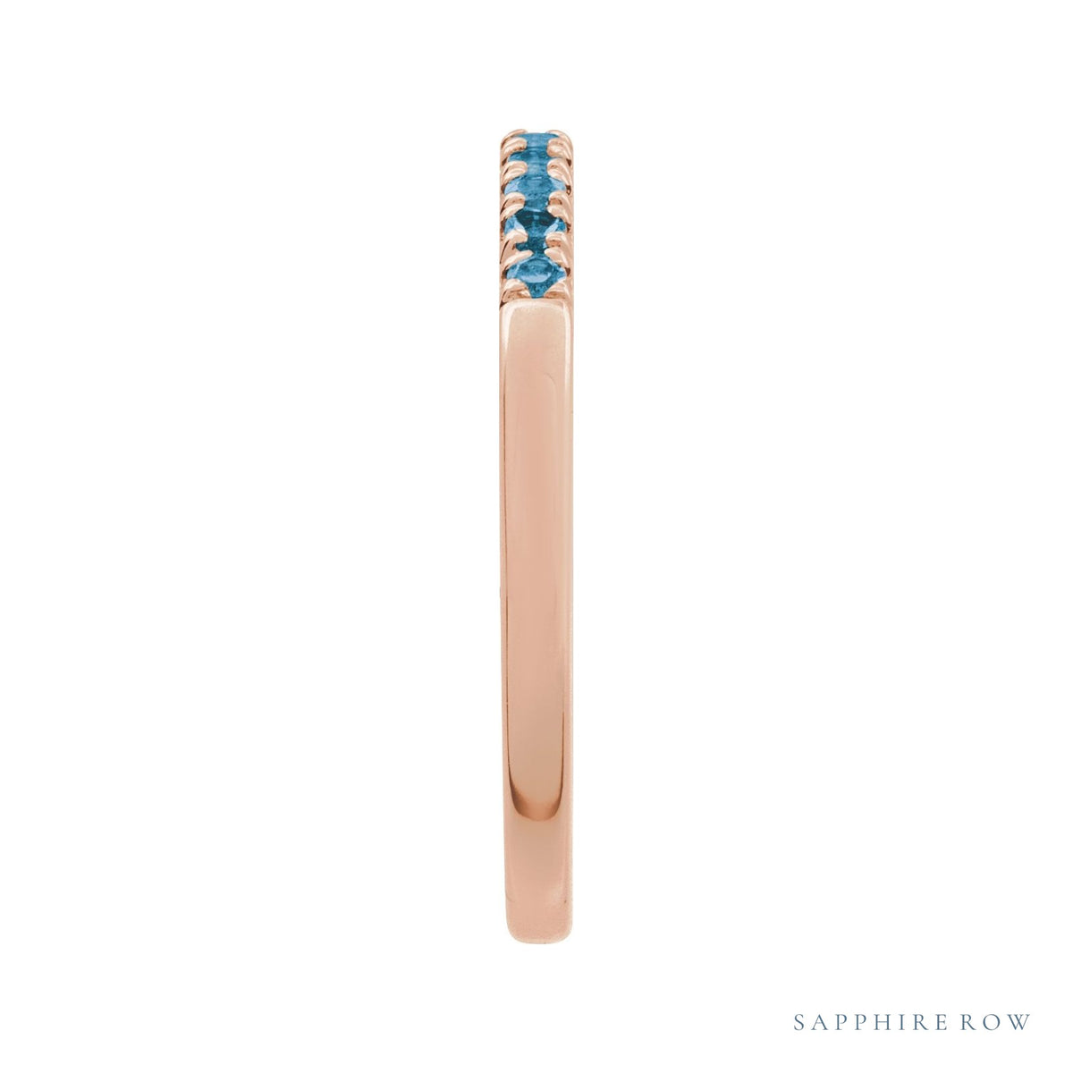 Sapphire Row Natural Birthstone Stacking Ring - London Blue Topaz, 10K Rose Gold (view 3)