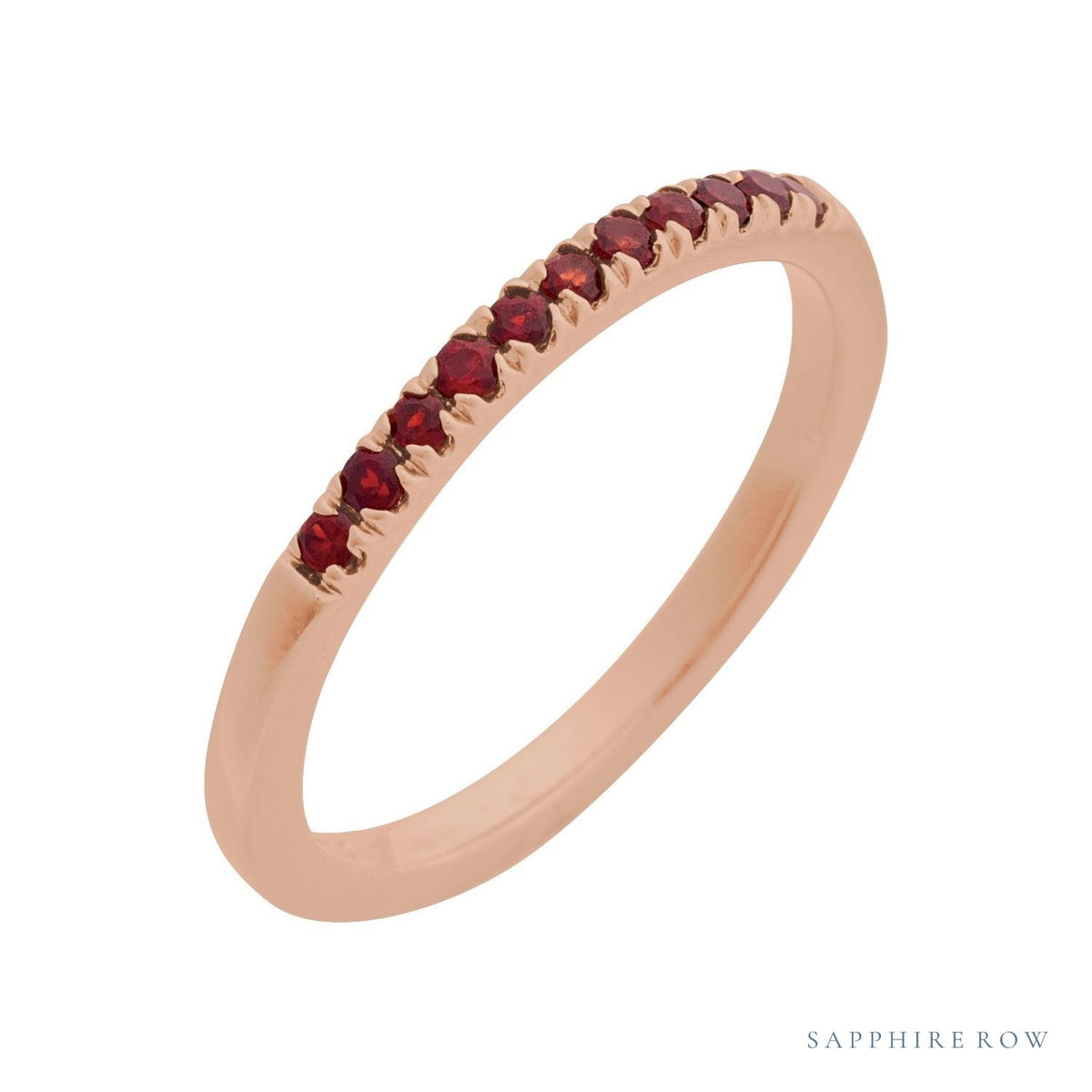Sapphire Row Natural Birthstone Stacking Ring - Mozambique Garnet, 14K Rose Gold