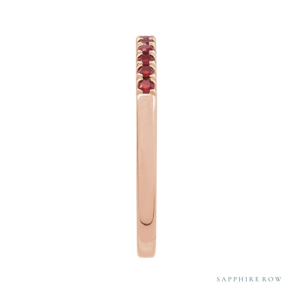 Sapphire Row Natural Birthstone Stacking Ring - Mozambique Garnet, 14K Rose Gold (view 3)
