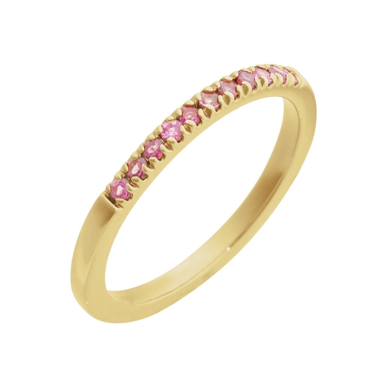 Sapphire Row Natural Birthstone Stacking Ring - Pink Tourmaline, 14K Yellow Gold