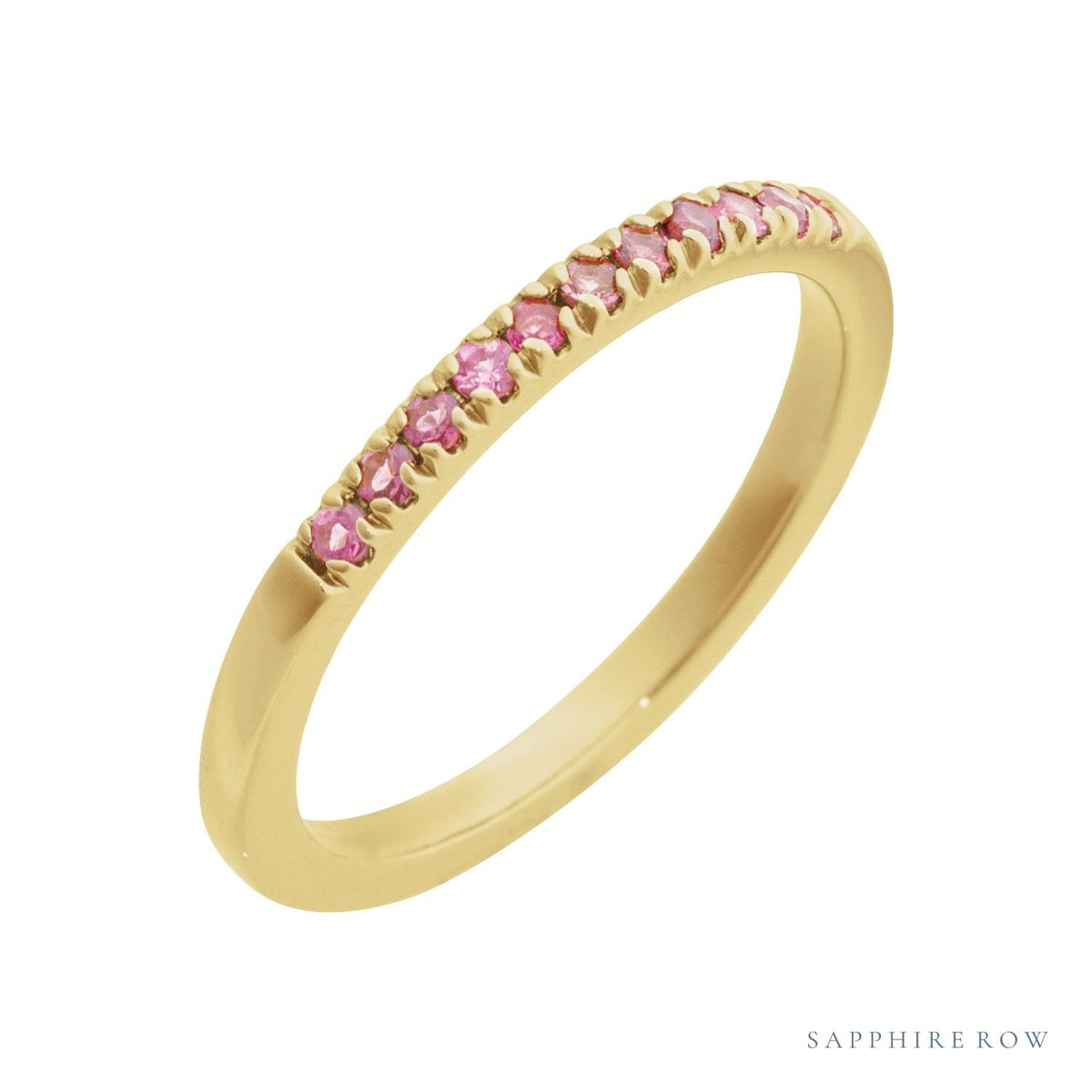 Sapphire Row Natural Birthstone Stacking Ring - Pink Tourmaline, 14K Yellow Gold