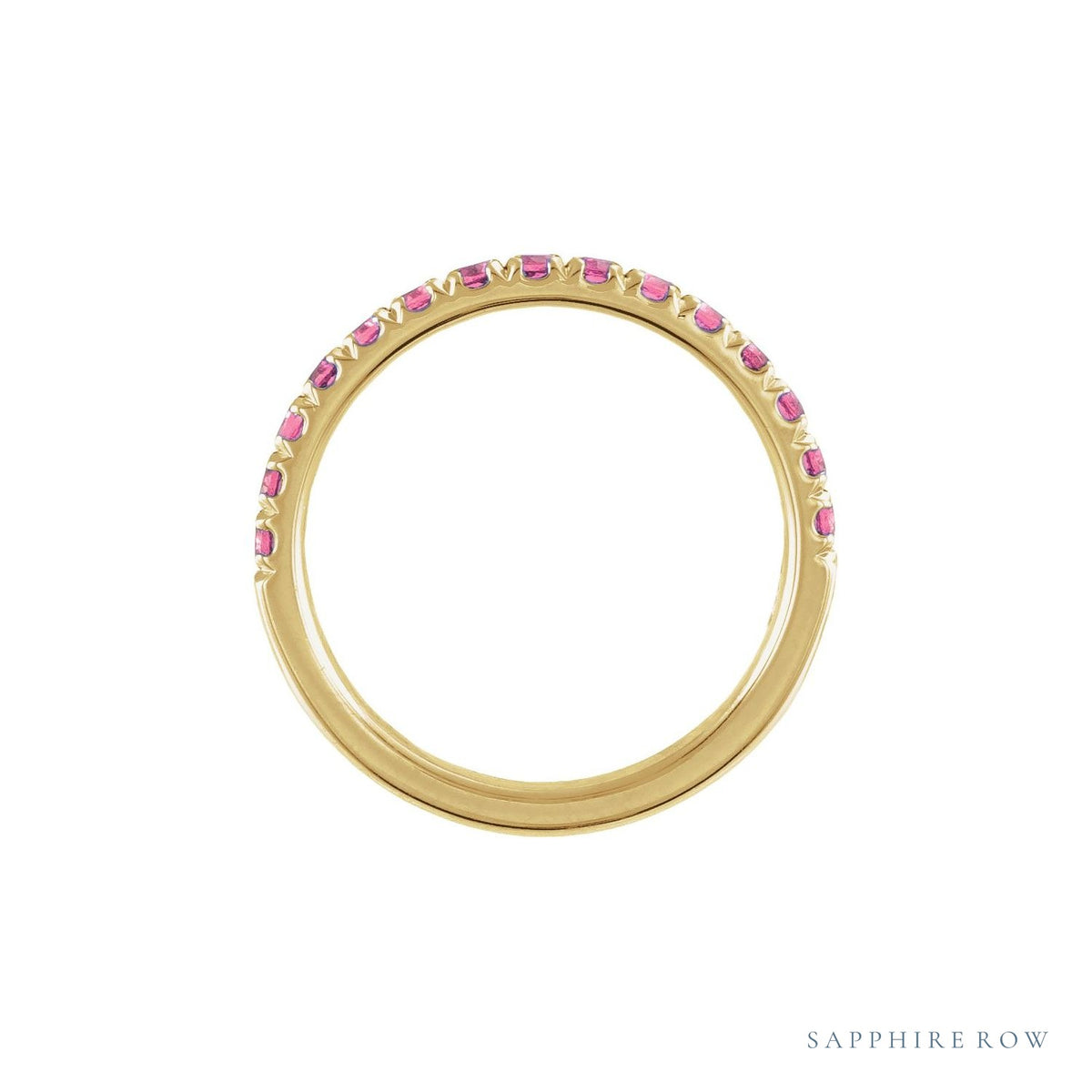 Sapphire Row Natural Birthstone Stacking Ring - Pink Tourmaline, 14K Yellow Gold (view 2)