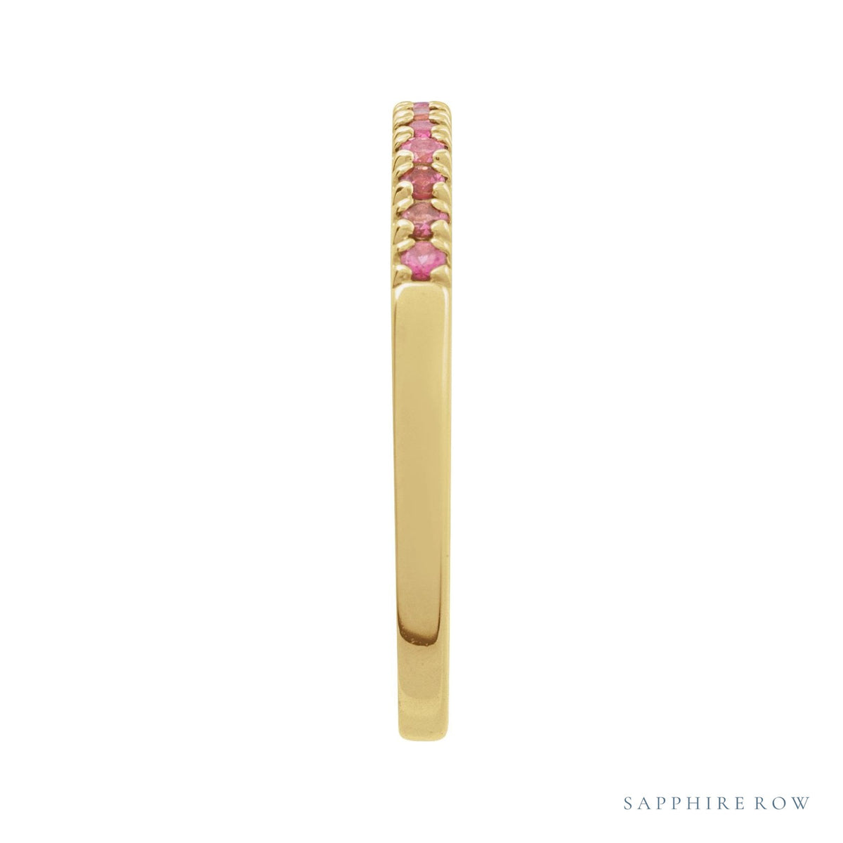 Sapphire Row Natural Birthstone Stacking Ring - Pink Tourmaline, 14K Yellow Gold (view 3)