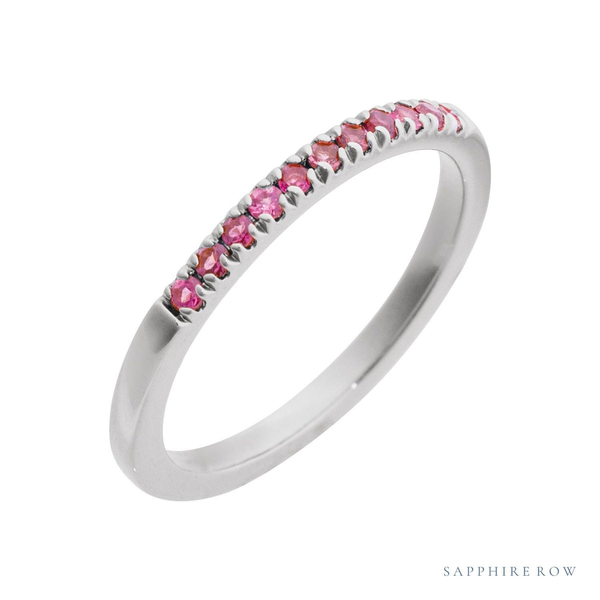 Sapphire Row Natural Birthstone Stacking Ring - Pink Tourmaline, 14K White Gold