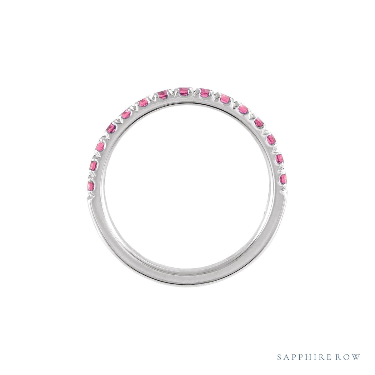 Sapphire Row Natural Birthstone Stacking Ring - Pink Tourmaline, 14K White Gold (view 2)