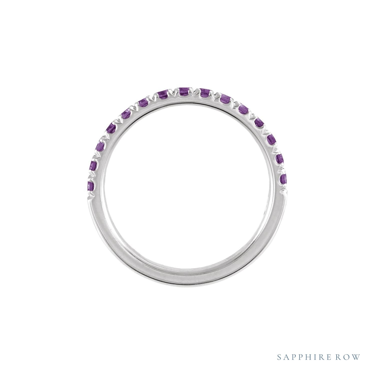 Sapphire Row Natural Birthstone Stacking Ring - Amethyst, 10K White Gold (view 2)