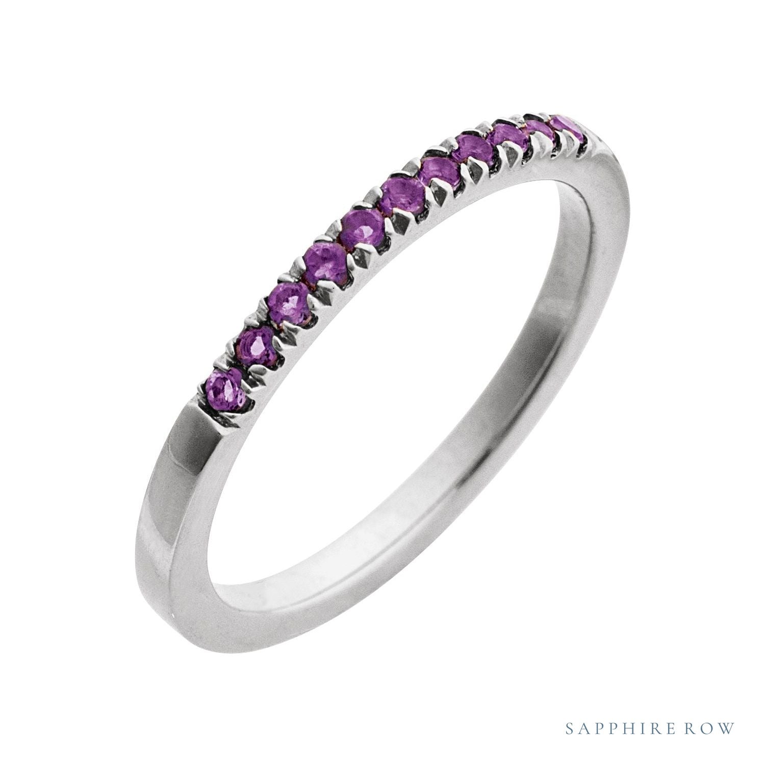 Sapphire Row Natural Birthstone Stacking Ring - Amethyst, 14K White Gold