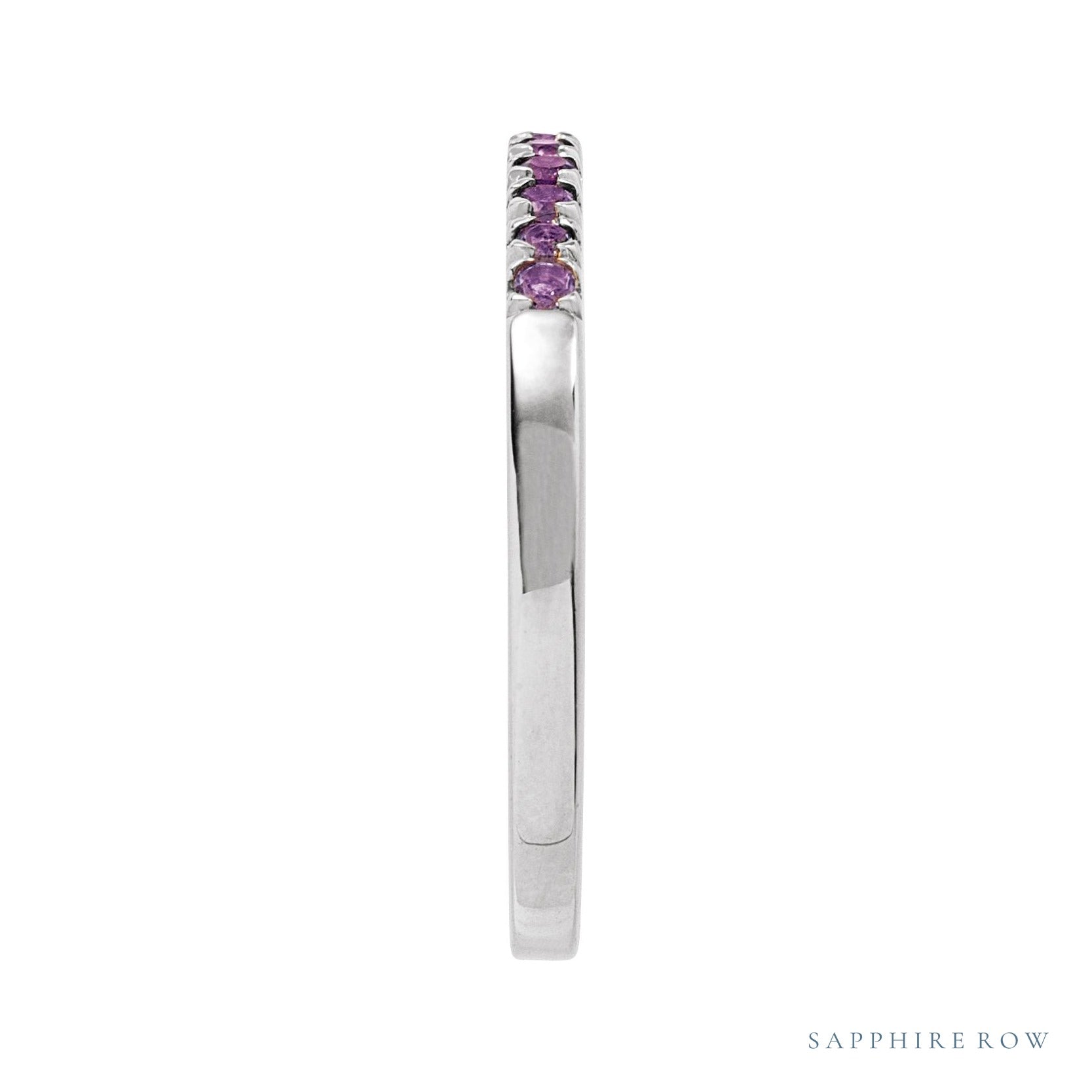 Sapphire Row Natural Birthstone Stacking Ring - Amethyst, 14K White Gold (view 3)