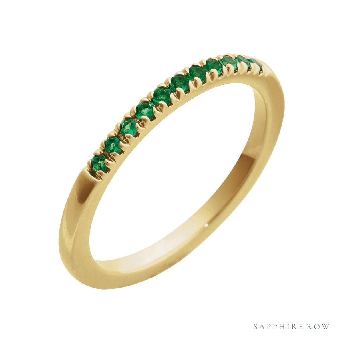 Sapphire Row Natural Birthstone Stacking Ring - Emerald, 14K Yellow Gold