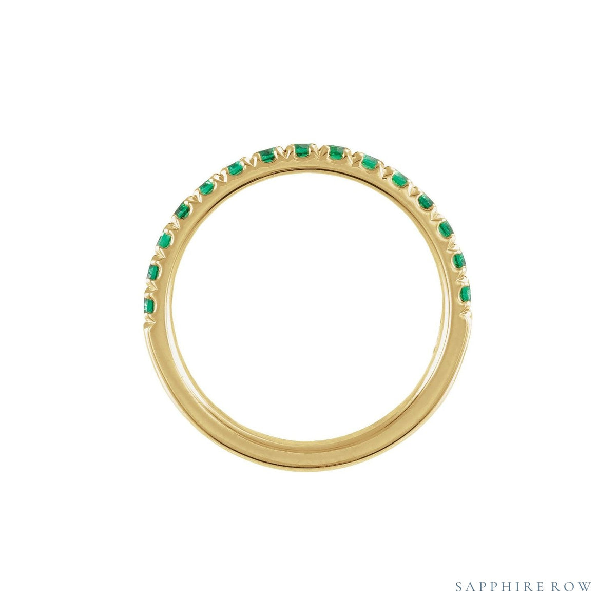Sapphire Row Natural Birthstone Stacking Ring - Emerald, 14K Yellow Gold (view 2)